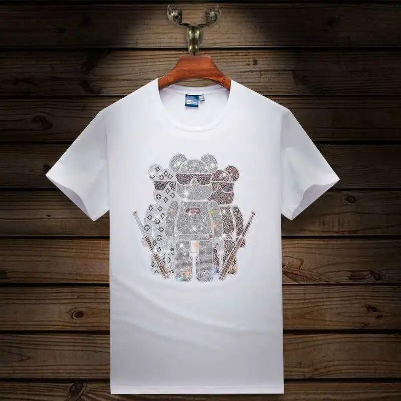 

New Hot Sale Cool Fashion Rhinestones 100% Cotton Men's Casual Cotton T Shirts Tops