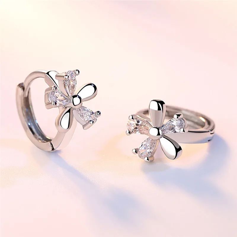 Милый CZ серьги в виде цветов тонкой 925 стерлингового серебра с AAA кубический