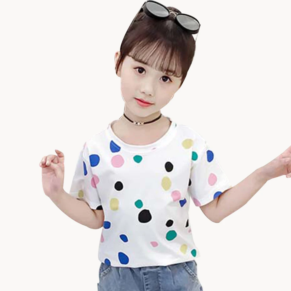 Коллекция 2020 года детские футболки цветная футболка в горошек для девочек топы с