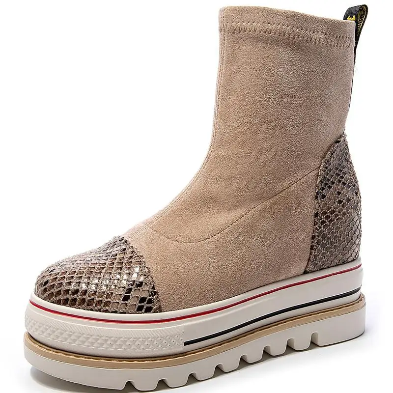 

2020 High Quality Women Boots Winter Genuine Leather Thick Ankle Stretch Fashion Booties Female Shoes Platform Snow Boot Women