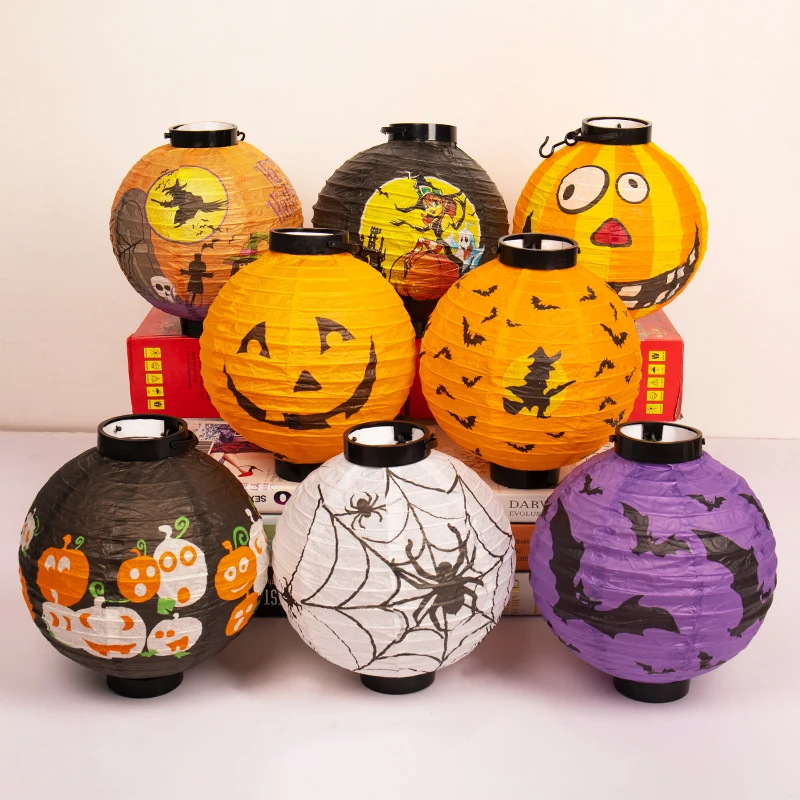 

Electronic Pumpkin Lantern Paper Halloween Spider Cartoon Bat Funny Toys Festive Portable Birthday Party Bar Shining Props Decor
