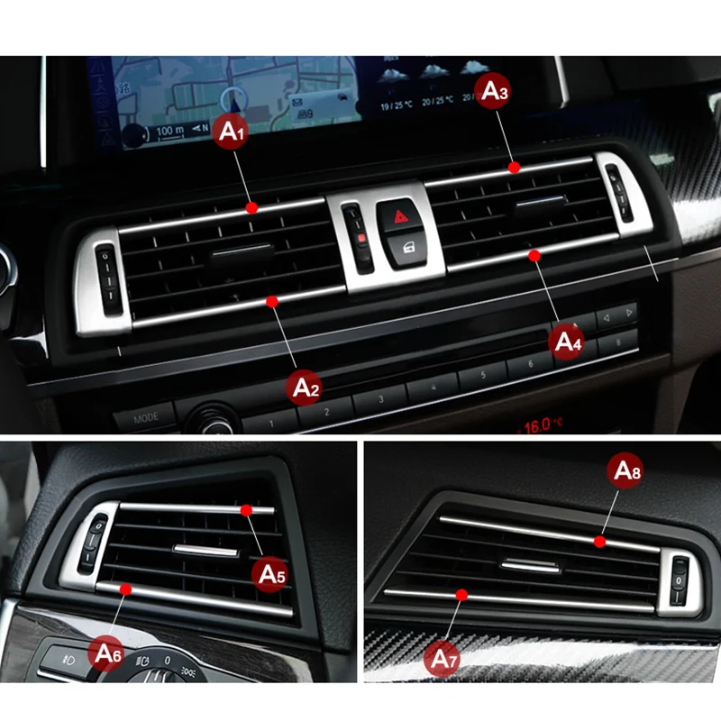 

8x нержавеющая передняя рамка вентиляционного отверстия полосатая крышка отделка для BMW 5 серии F10 11-2016