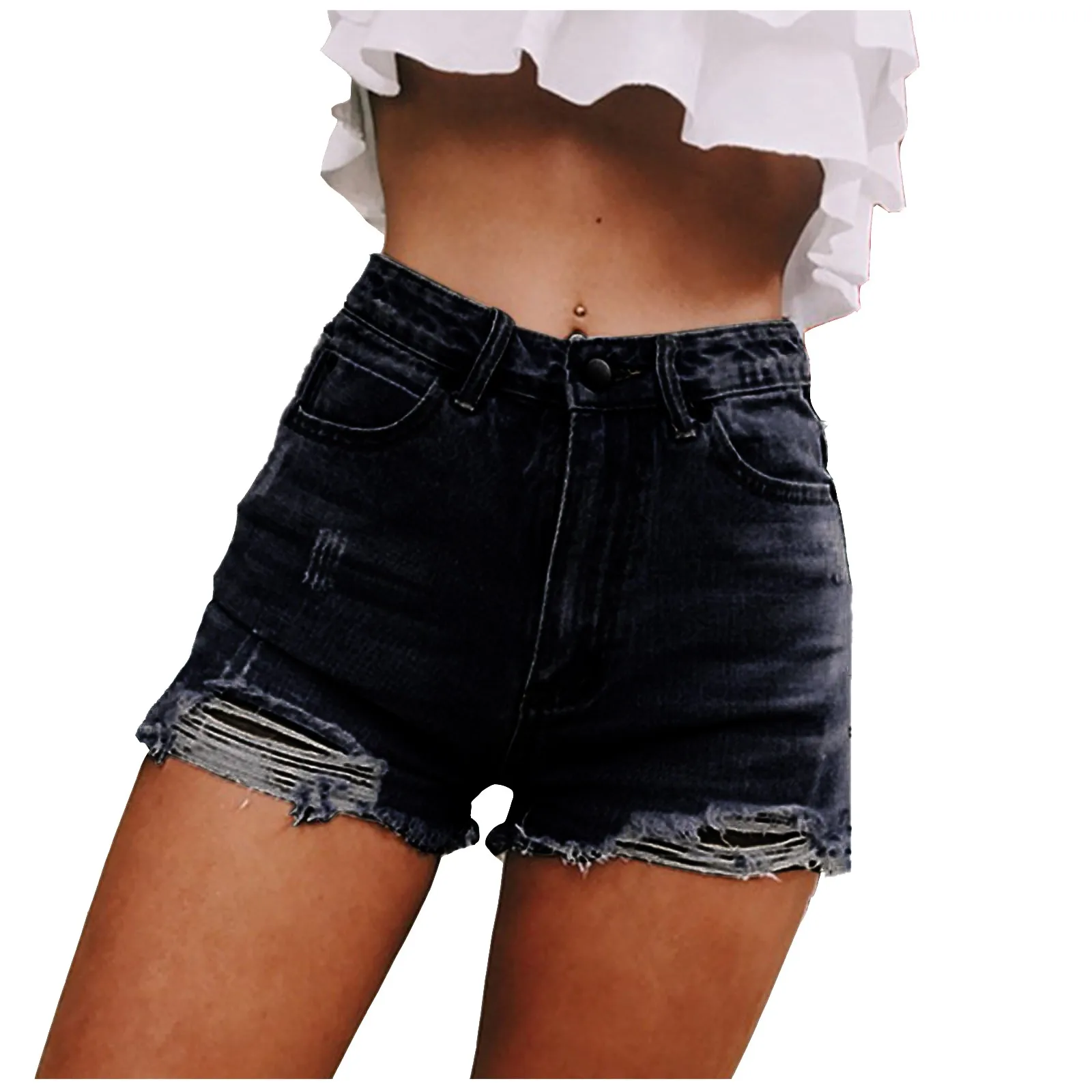 

Women's jeans high waist wide leg denim fashion slot pocket button retro quality 2021 Harajuku denim shorts