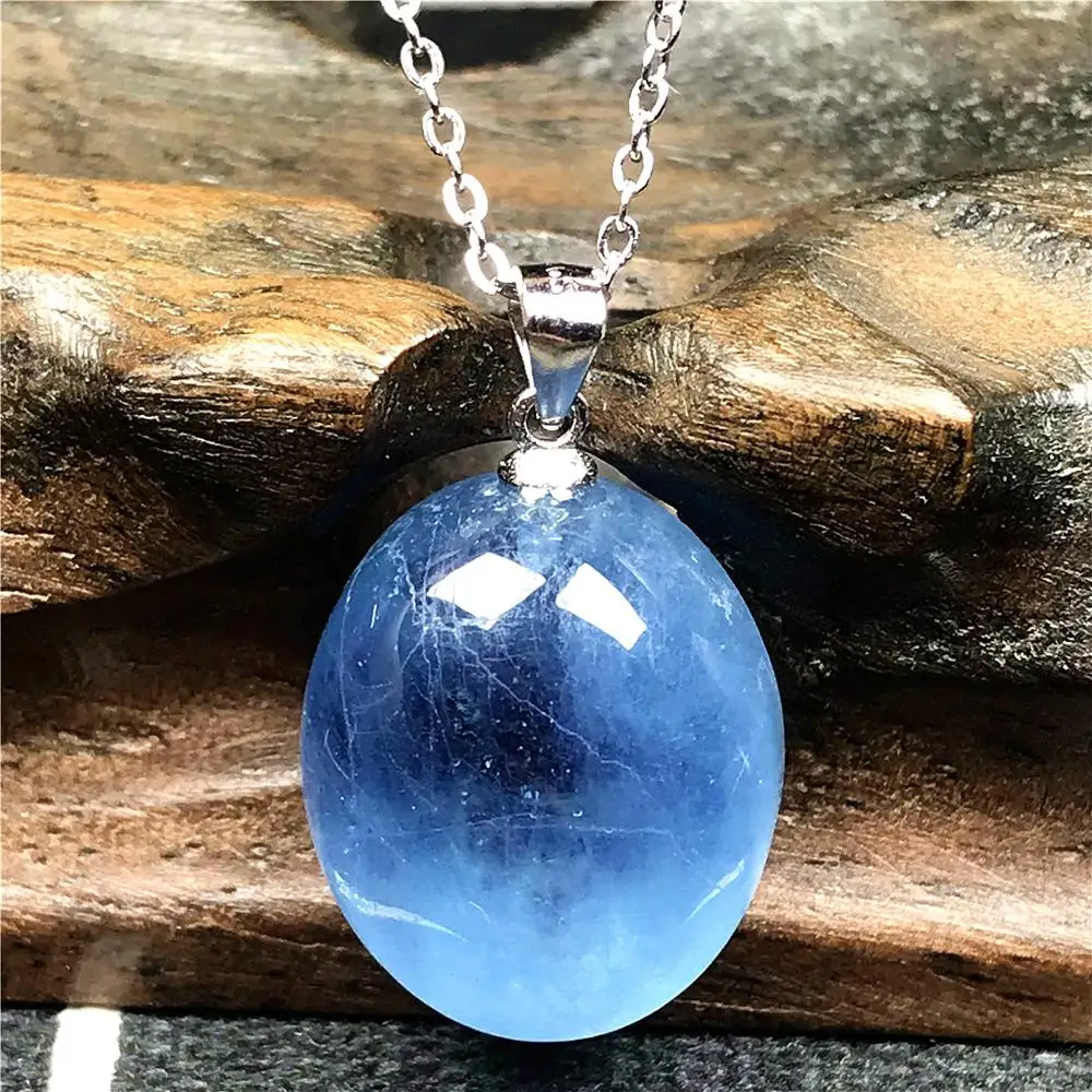 

Top Natural Ocean Blue Aquamarine Pendant Necklace For Woman Man Crystal 18x15x9mm Beads Stone 925 Silver Chain Jewelry AAAAA