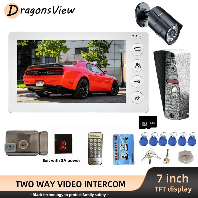 

DragonsView Video Intercom with Lock Visual Video Door Phone Entry Doorbell Wired 1200TVL with CCTV Camera for Home Security