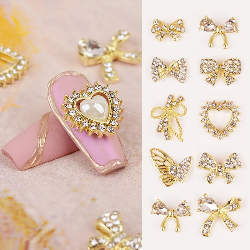 

1Pc Nail Decoration 3D Alloy Butterfly Heart Pendant Nail Art Zircon Pearl Metal Manicure Diamond Charms DIY Accessories