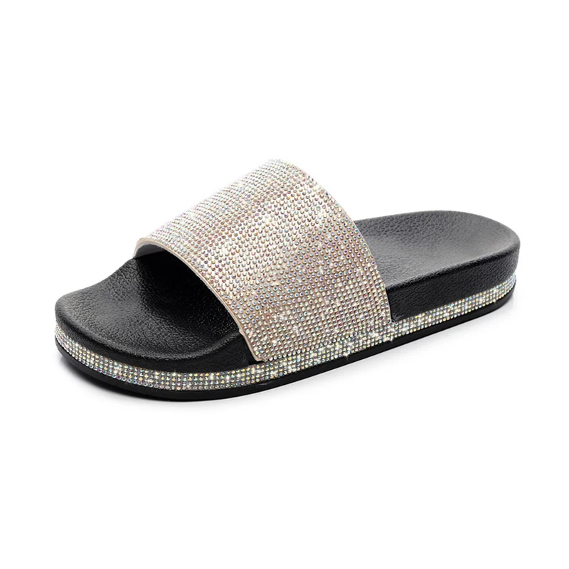 Шлепанцы женские с кристаллами пляжные тапочки сланцы Уличная обувь