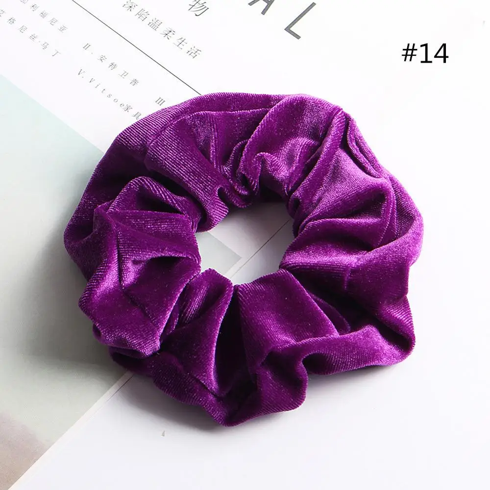 Velvet-14 1 шт Мода мягкий бархат большой Упругие волосы веревки Scrunchies для Для Женщин Девочек Сладкий сплошной волос держатель ленты Галстуки резинка для волос аксессуары - Цвет: Velvet-14