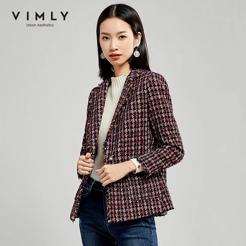 Блейзеры и куртки Vimly в клетку для женщин весенне осенний Модный деловой