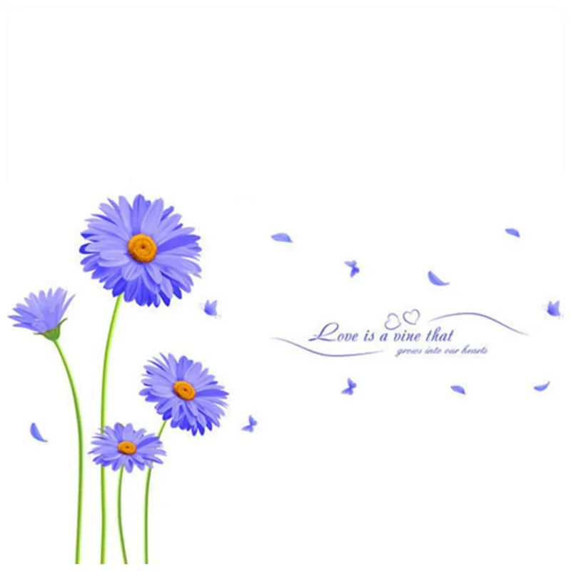 Цитаты любви цветок наклейки на стену фиолетовый хризантемы 3d Дейзи Бабочка