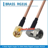 1x pcs high quality f male right angle 90 degree to sma male plug coaxial type pigtail jumper rg316 cable low loss f to sma