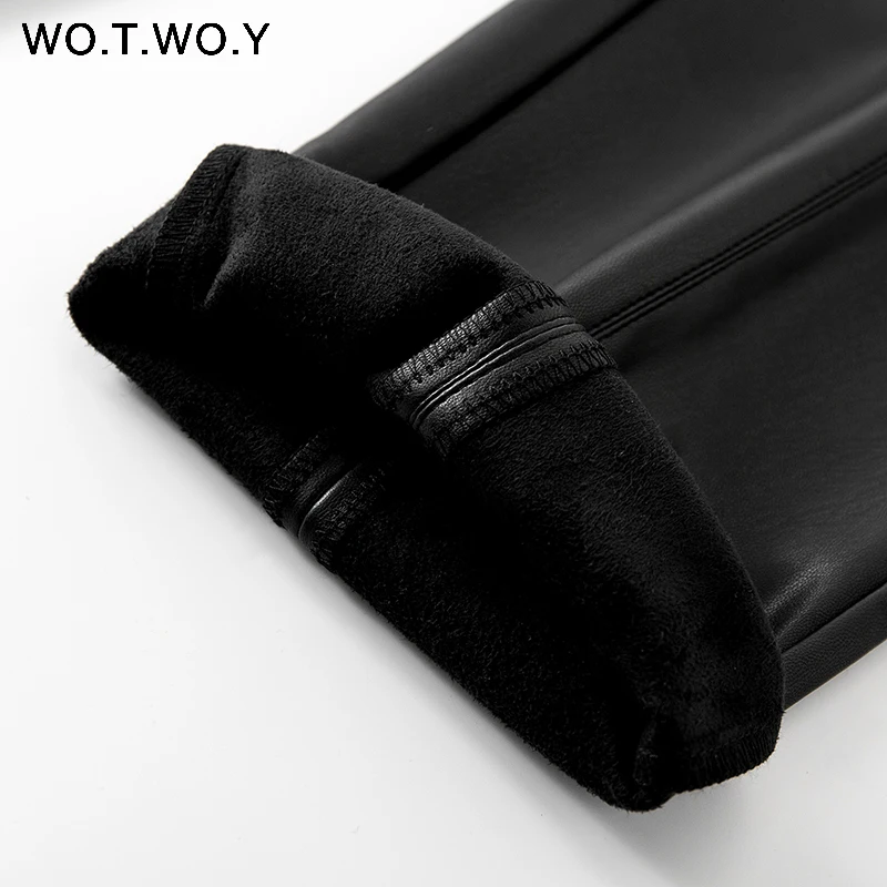 WOTWOY, осенне-зимние кожаные узкие брюки с высокой талией, женские уличные облегающие длинные кожаные брюки, женская одежда Harajuku