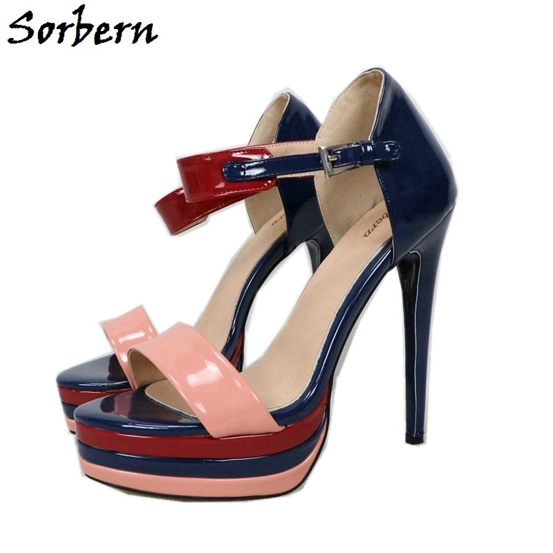 Женские босоножки на платформе Sorbern темно синие Босоножки каблуке с ремешком