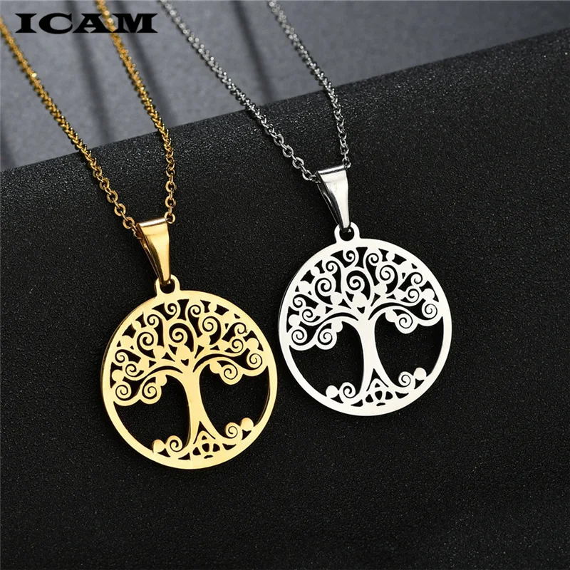 ICAM горячее Дерево жизни полые круглые Маленькая подвеска кулон золотой
