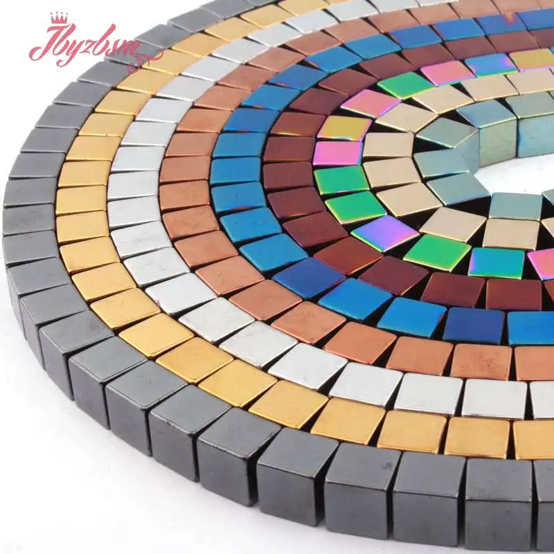 Квадратные шарики из радужного гематита 10x10 мм для изготовления ожерелий