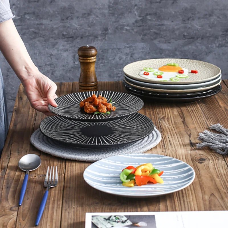 Геометрическая керамическая обеденная тарелка блюдо матовый стейк для западной
