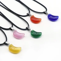moon shape natural cats eye stone pendant necklace agates stone pendant necklace for women making jewerly party gift 10x18mm