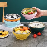thicken stainless steel non slip soup bowls children tableware salad noodles bowl food container dinnerware kitchen utensils