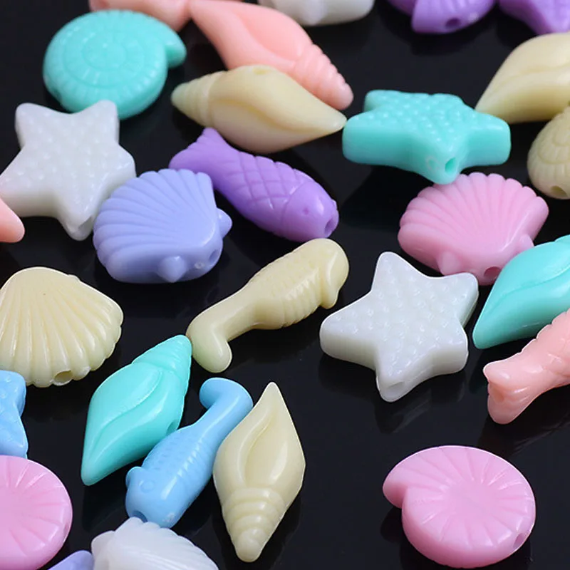 55pcs Light Color Marine Animal Acrylic Beads DIY Beach Bracelet Jewelry Baby Toy Accessories | Украшения и аксессуары