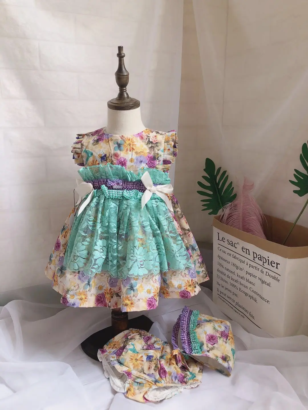 6738 Dress + Cap Short Toddler Print Tutu Princess Baby Girl Party Wedding Brithday Kid For Wholesale Clothes | Детская одежда и