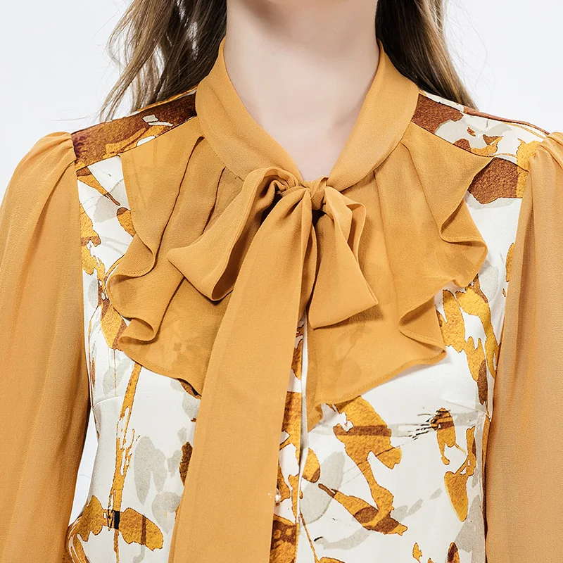 Женская блузка с длинным рукавом VOA бежевая и коричневая элегантная