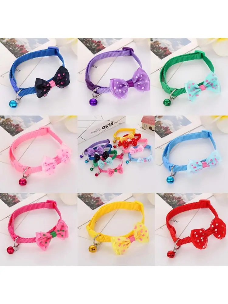 

16 Pcs Colorful Bow Tie Cat Safety Collars Breakaway with Bell Cute Kitten Puppy D0LD