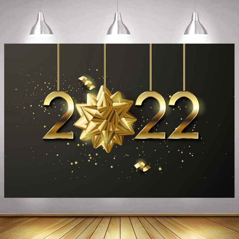 

Christmas Decor Backdrop 2022 Happy New Year Gold Snowflake Photography Background Vinyl/Poly Banner Photophone Photozone Studio