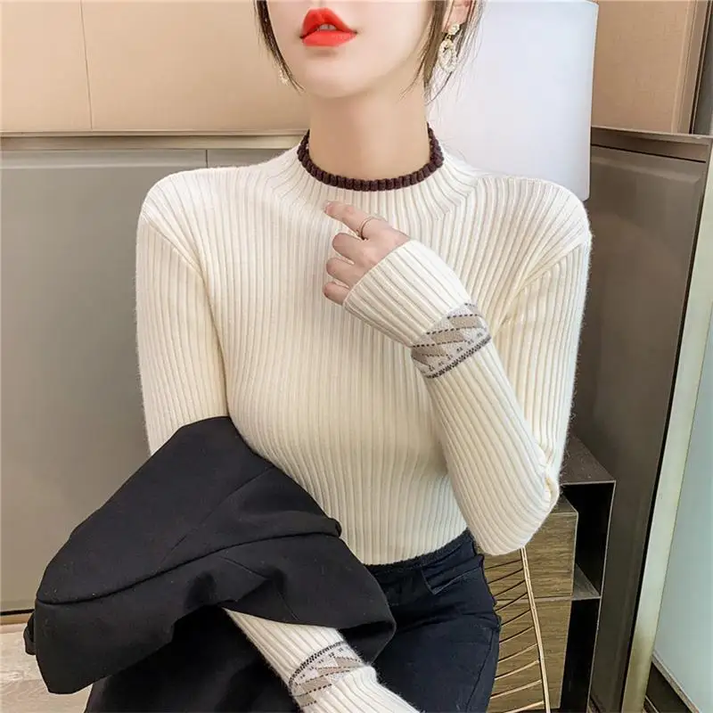 Женский свитер с полувысоким воротником Удлиненная рубашка Осень-зима 2021 новый