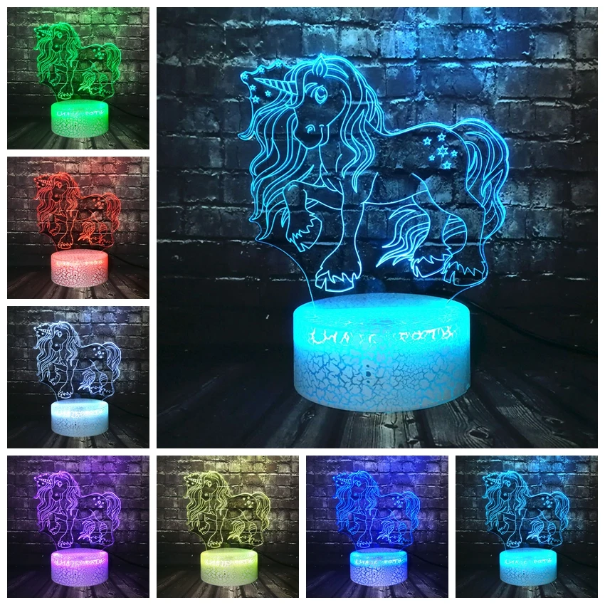 Новинка 2019 милый Единорог Лошадь 3D LED 7 цветов USB зарядка Лава спальня теплый стол