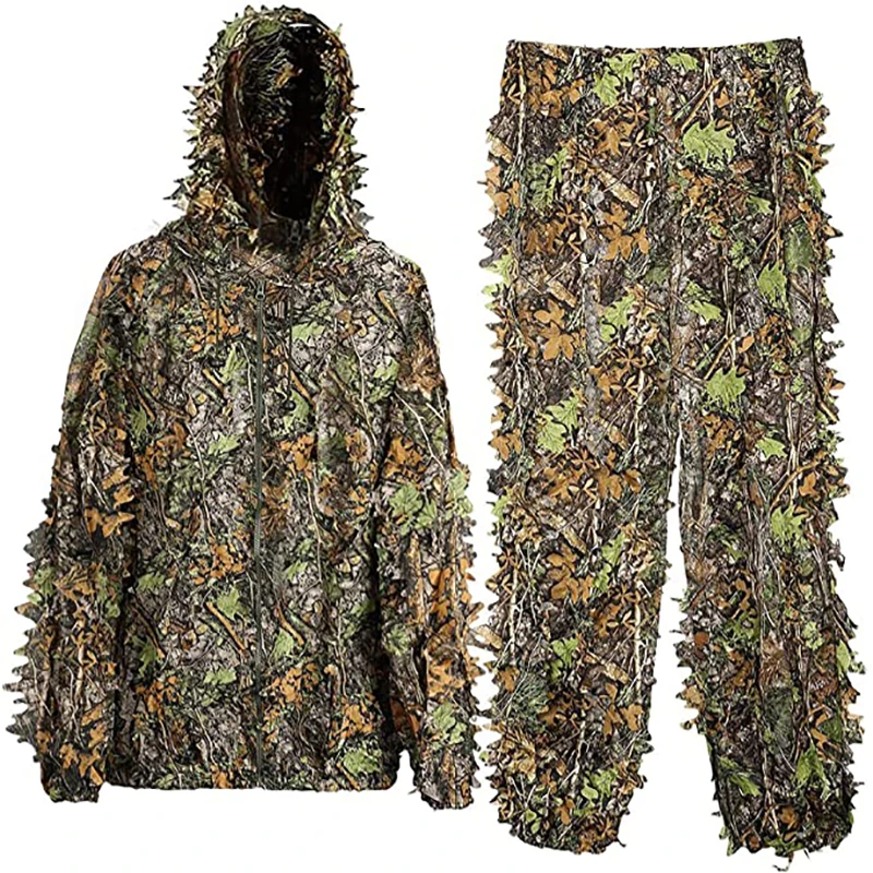 

Men Women Kids Outdoor Ghillie Suit Camouflage Clothes Jungle Suit CS Training Leaves Clothing Hunting Suit Pants Hooded Jacket
