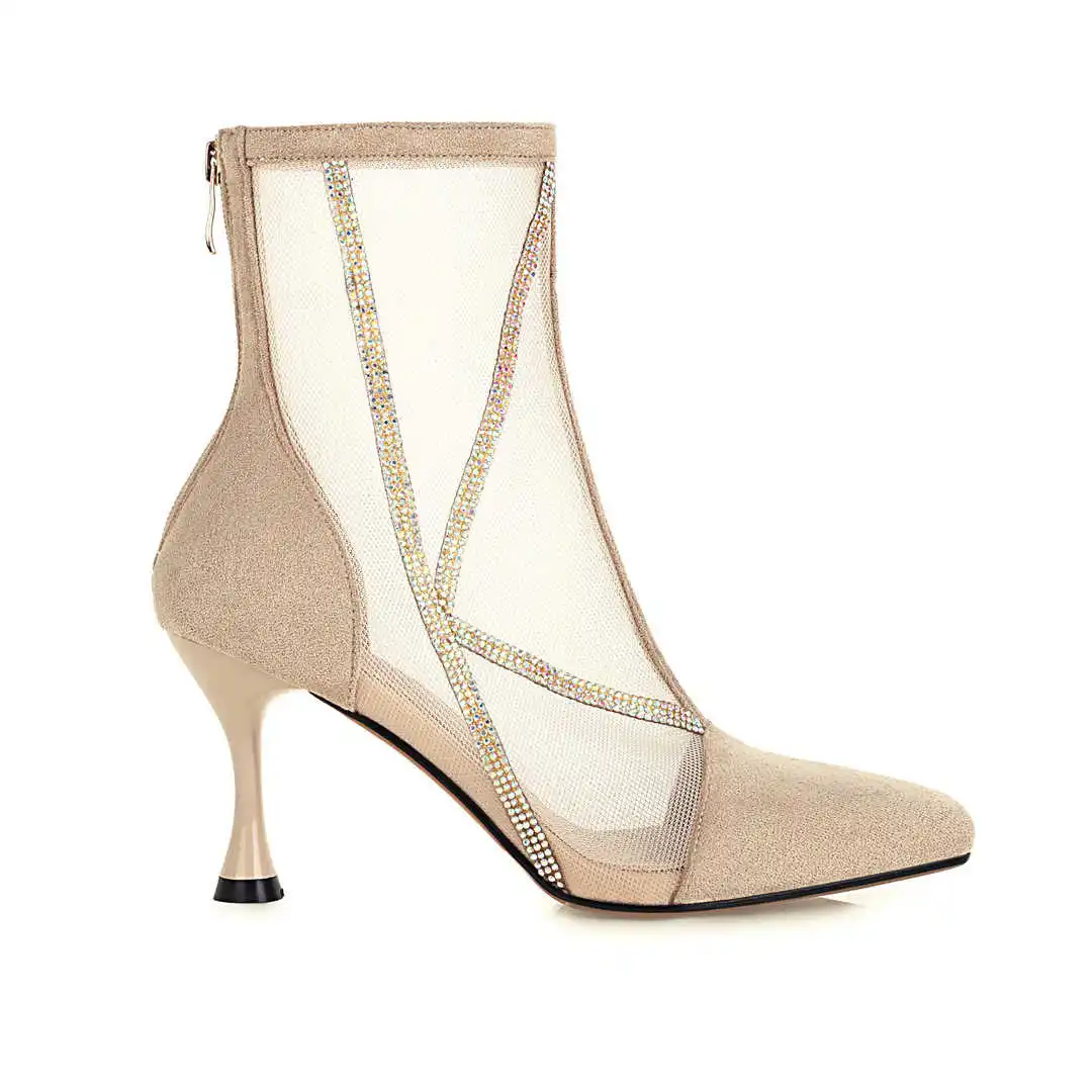 

2021 new women's high heel Martin boots summer breathable mesh boots sexy mesh black boots