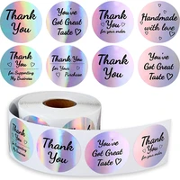 500pcsroll 3 8cm colorful laser thank you stickers students handmade gift decorative label stationery sticker