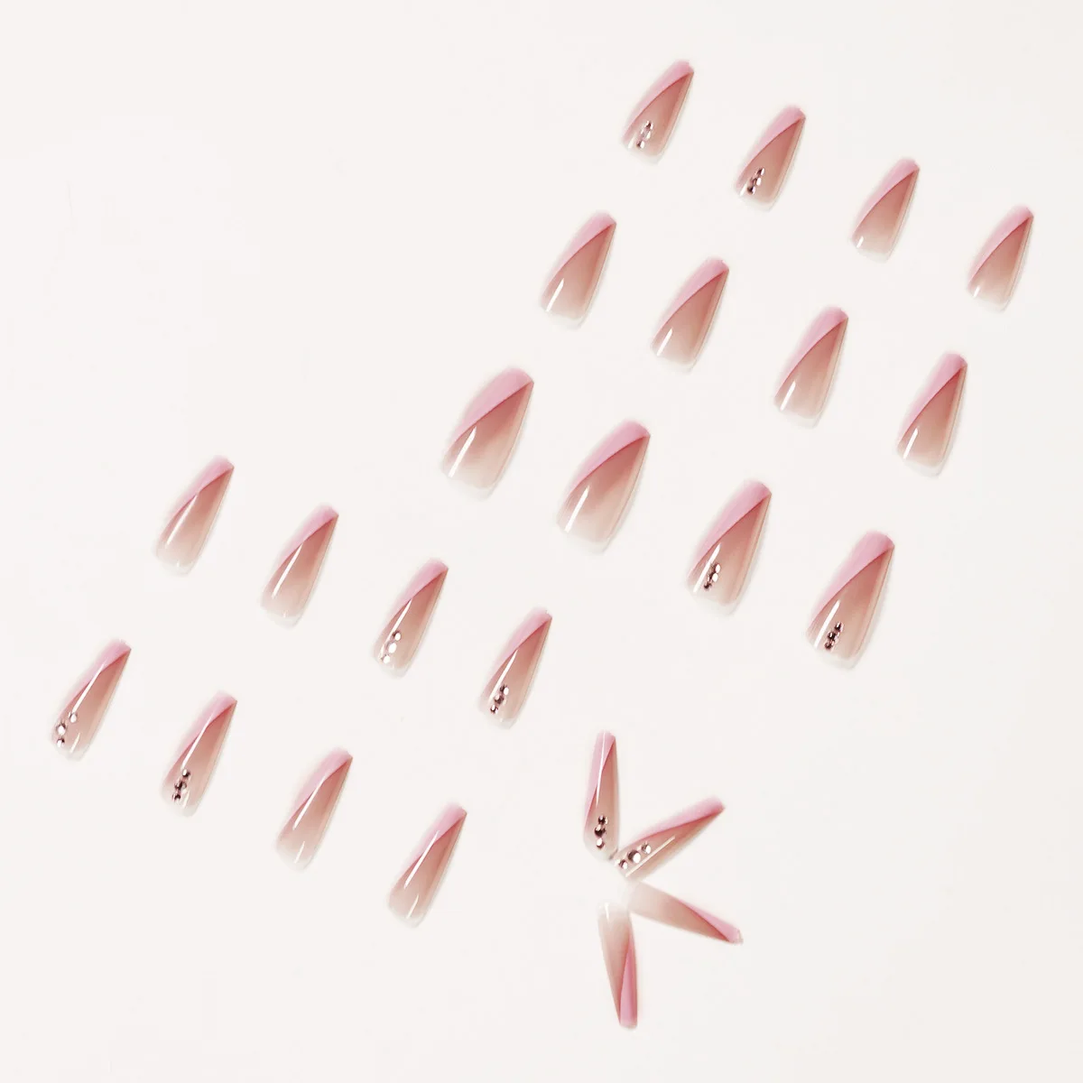 

Fake Nails Long Ballet Pink Rhinestone Nail Stickers Finished Nail Stickers 24 Nail Stickers With Glue CIN6 899