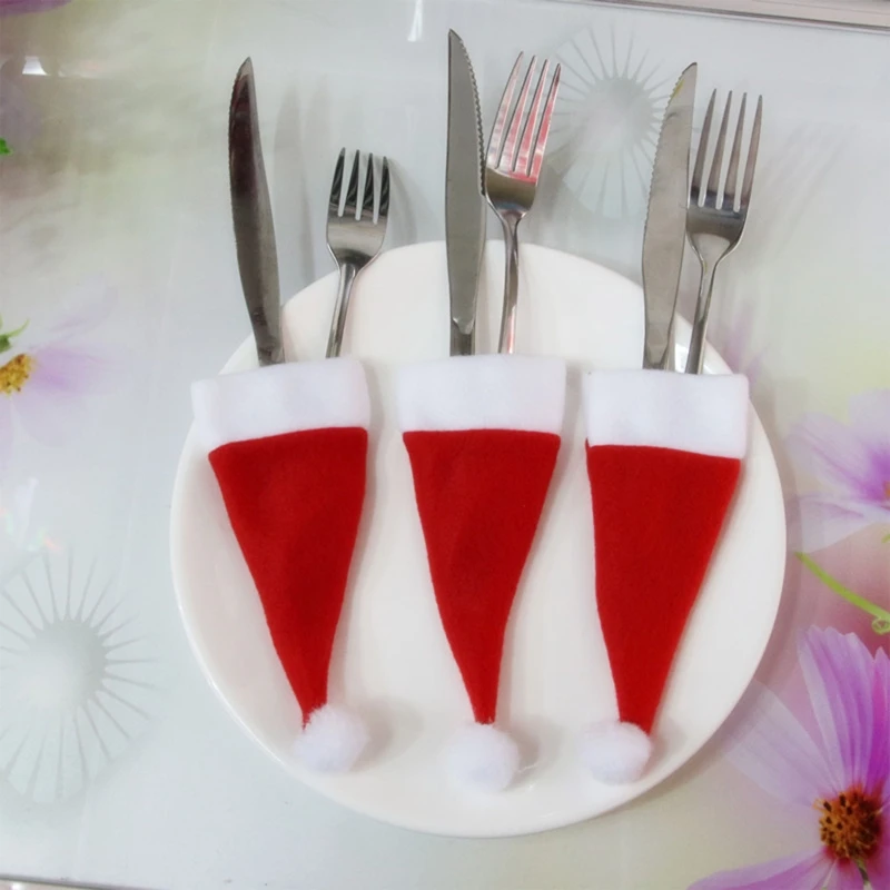 

10pcs Christmas decorations for home mini tableware Cutlery holder bags christmas hat navidad natal christmas table decor #0