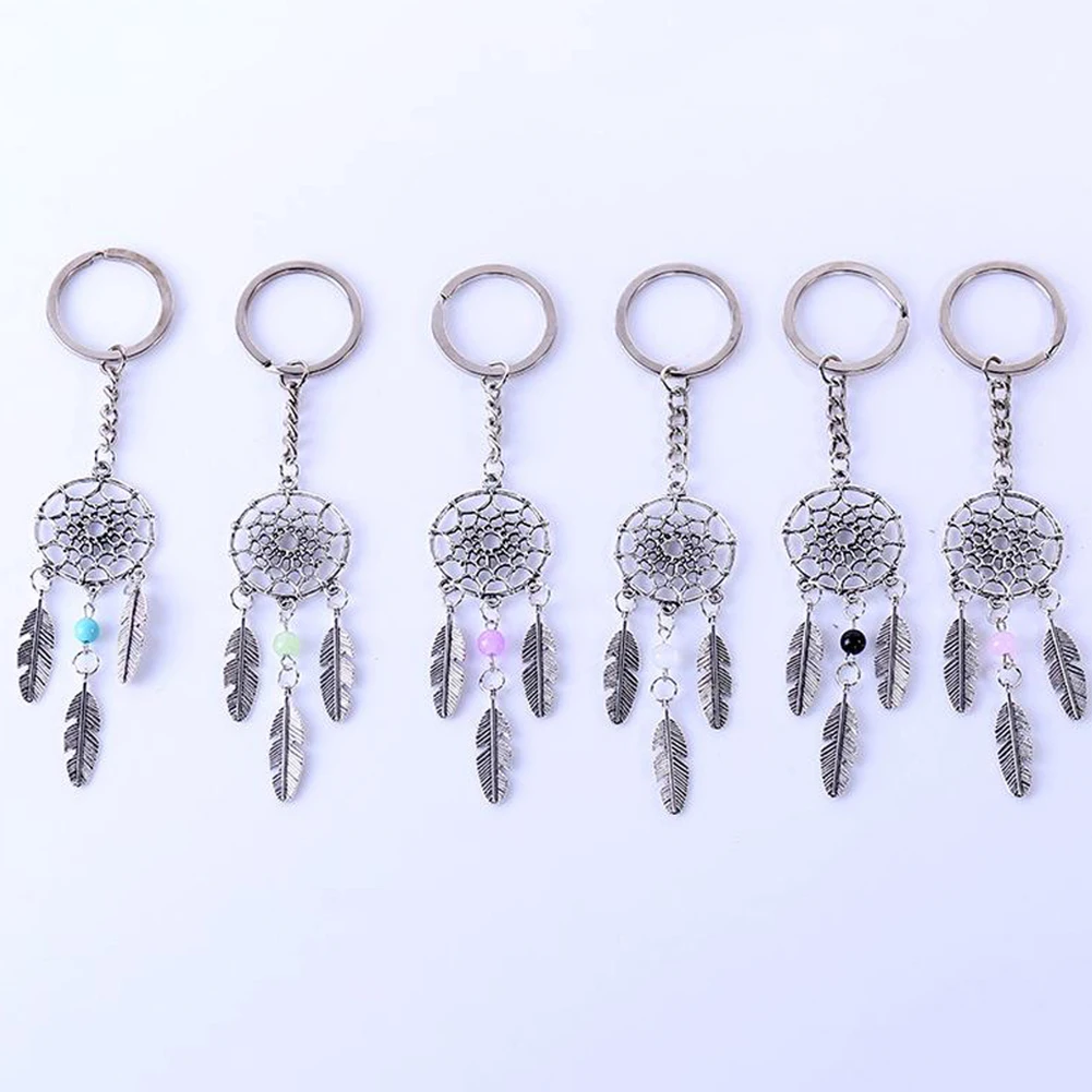 

Gift Pink Black Beads Dreamcatcher Feather Wind Chimes Dream Catcher Key Chain Women Vintage Indian Style Keychain