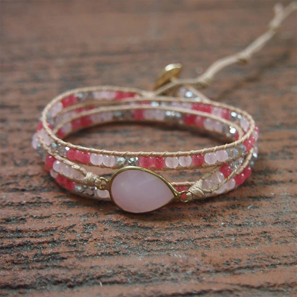 

Exclusive New 3Layers Beads Wrap Bracelets for Women Natural Stone and Crystals for Jewelry Warter Drop Charms Bracelet Femme