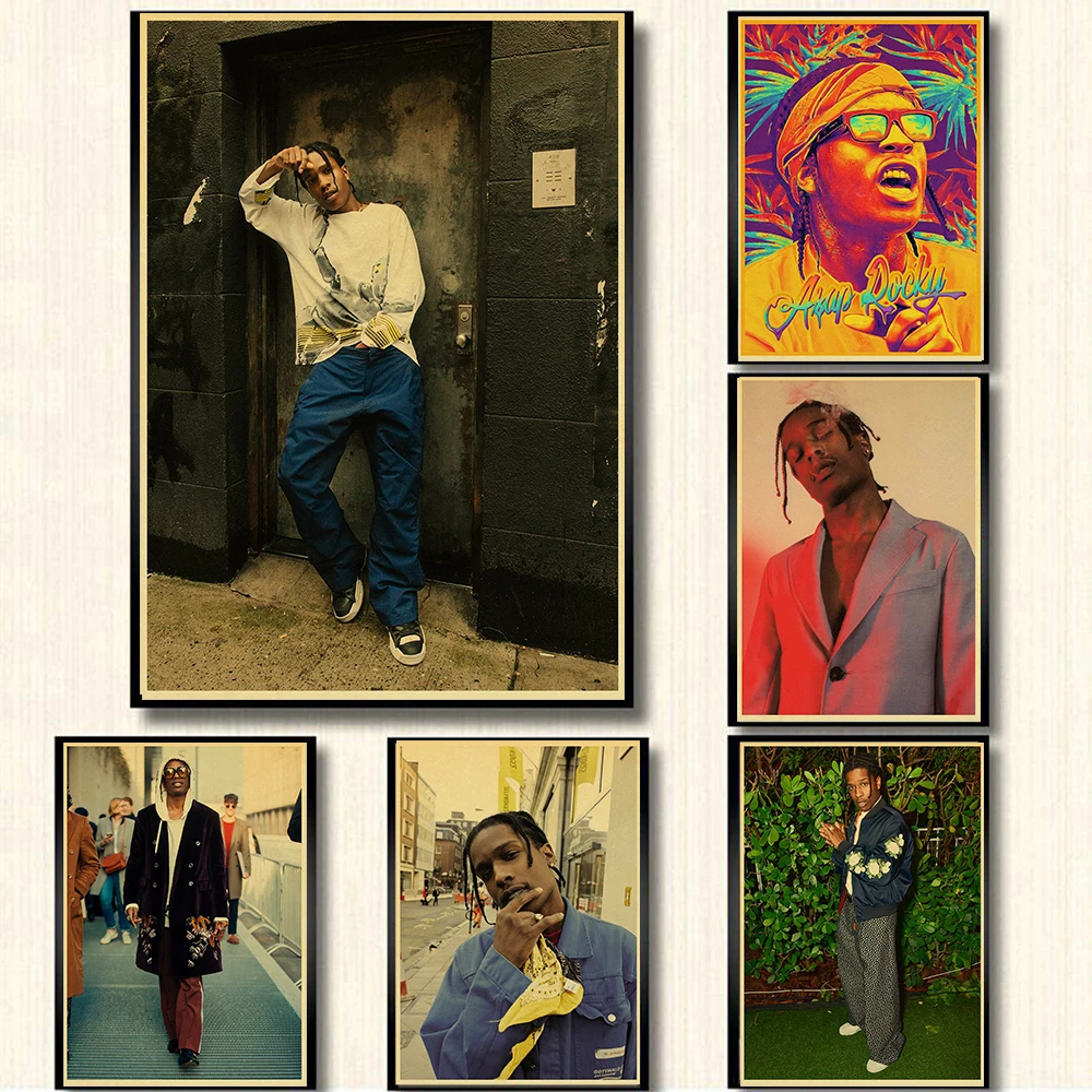 

Rapper Model Designer Asap Rocky Classic Retro Poster Vintage Print Canvas Painting Bedroom Decor Wall Art Picture for Bar Decor