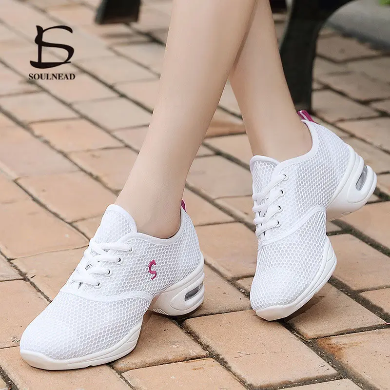 

Женские сетчатые кроссовки для джазовых танцев, современные уличные Сникерсы для фитнеса и танцев на площади