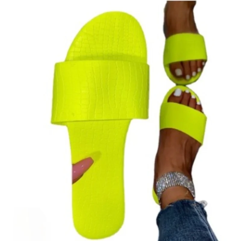 

Summer New Women's Shoes Flat Sandals Solid Color Slippers Outdoor Beach Women's Shoes Fashion Open Toe Plus Size 2021