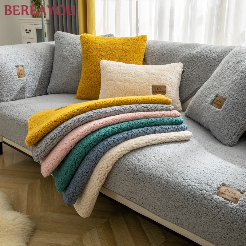 

Plush Sofa Covers Removable Sofa Protector Cover Anti-Skid Dirt-Proof Pet Chair Mat 1/2/3 Seats Sofa Towel Nordic Thick Cushion