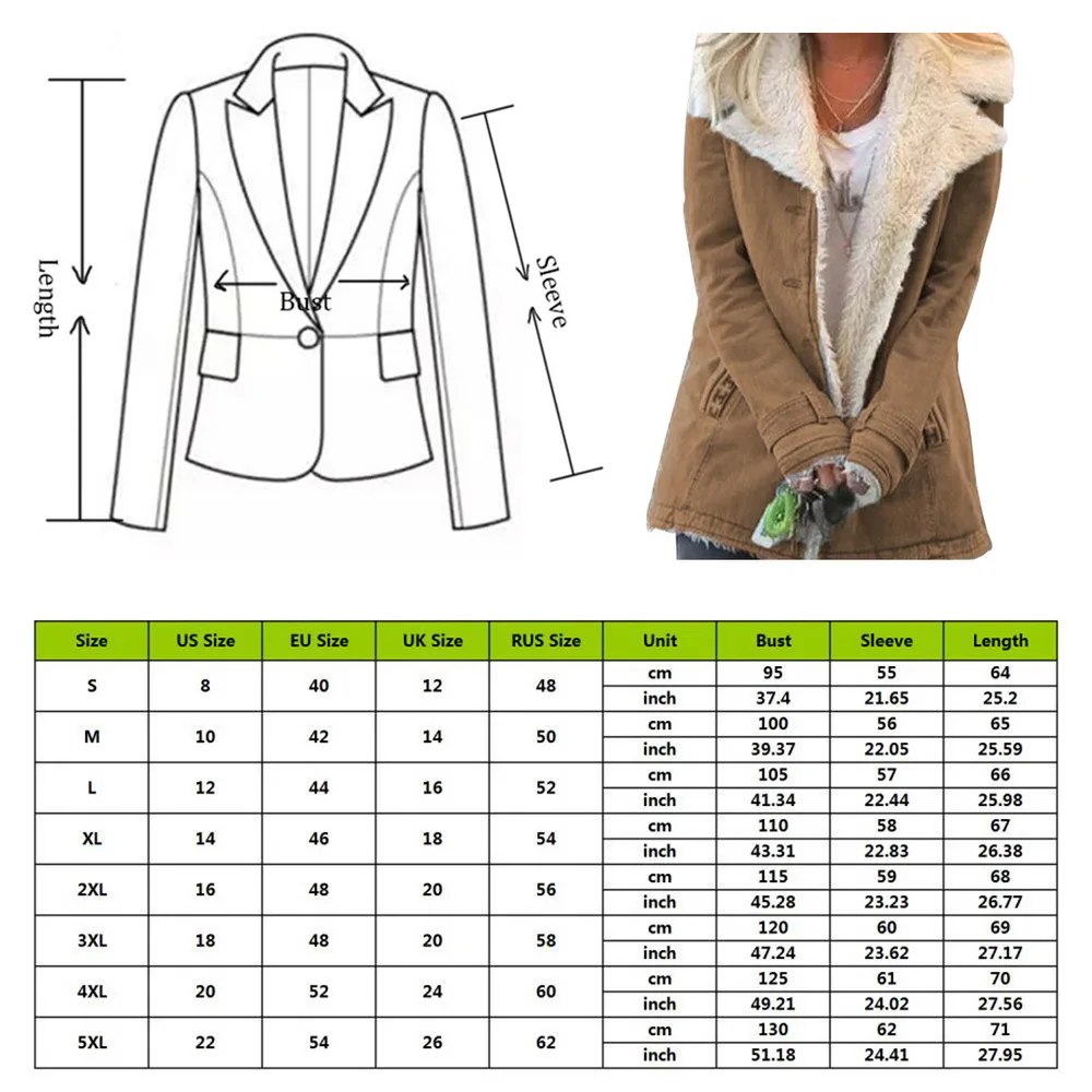 

Women Plus Size Warm Coats Composite Plush Button Lapels Jacket Outwearcoat Thick Lady Winter Pockets Solid Color Jacket Coats