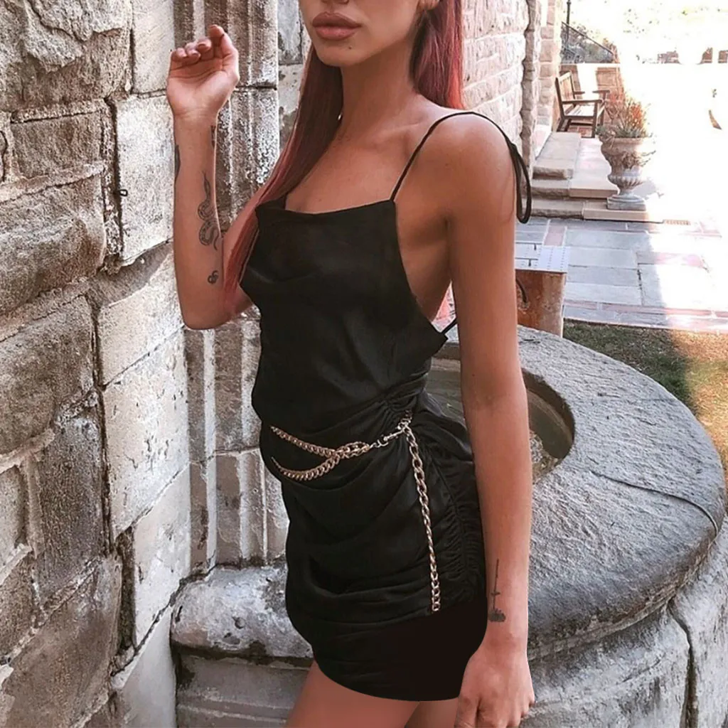 Модные Женские однотонные пикантные платья на бретелях спагетти с открытой