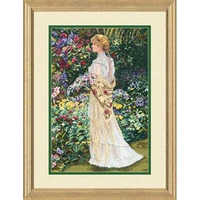 mm top quality beautiful nostalgic counted cross stitch kit dimensions 35119 in her garden lady woman girl