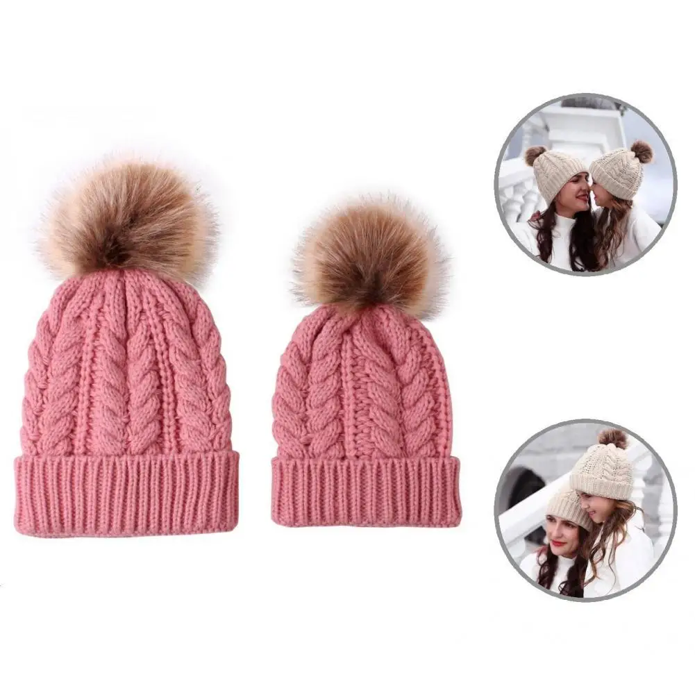 

Acrylic Fiber 2Pcs Practical Outdoor Supplies Family Crochet Beanie Pilling Resistance for Children