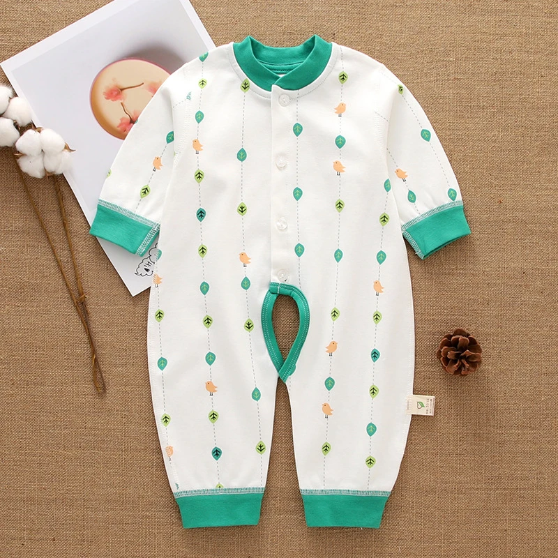 

Spring Baby Girls Boys Long Sleeves Romper Cartoon Printed Pure Cotton Button Newborn Jumpsuit Toddler One-piece Baby Clothing