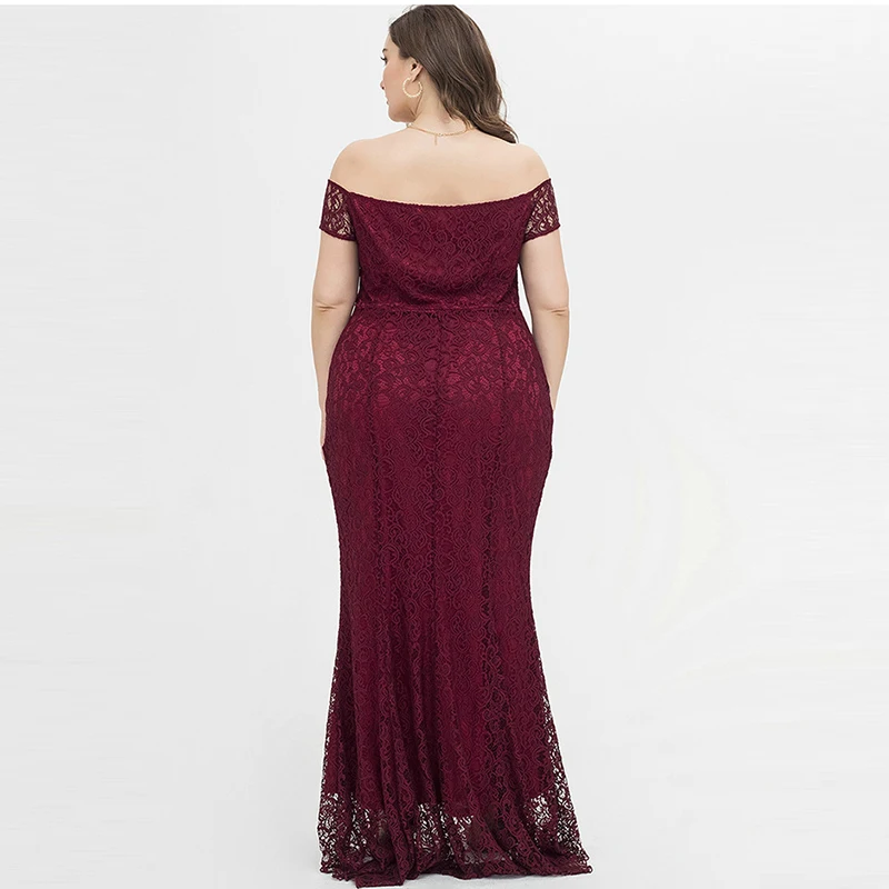 

Bonnie Thea women's Summer Lace bodycon large size Trumpet/mermaid Dress lady Elegant Dress off the shoulder plus size Dress