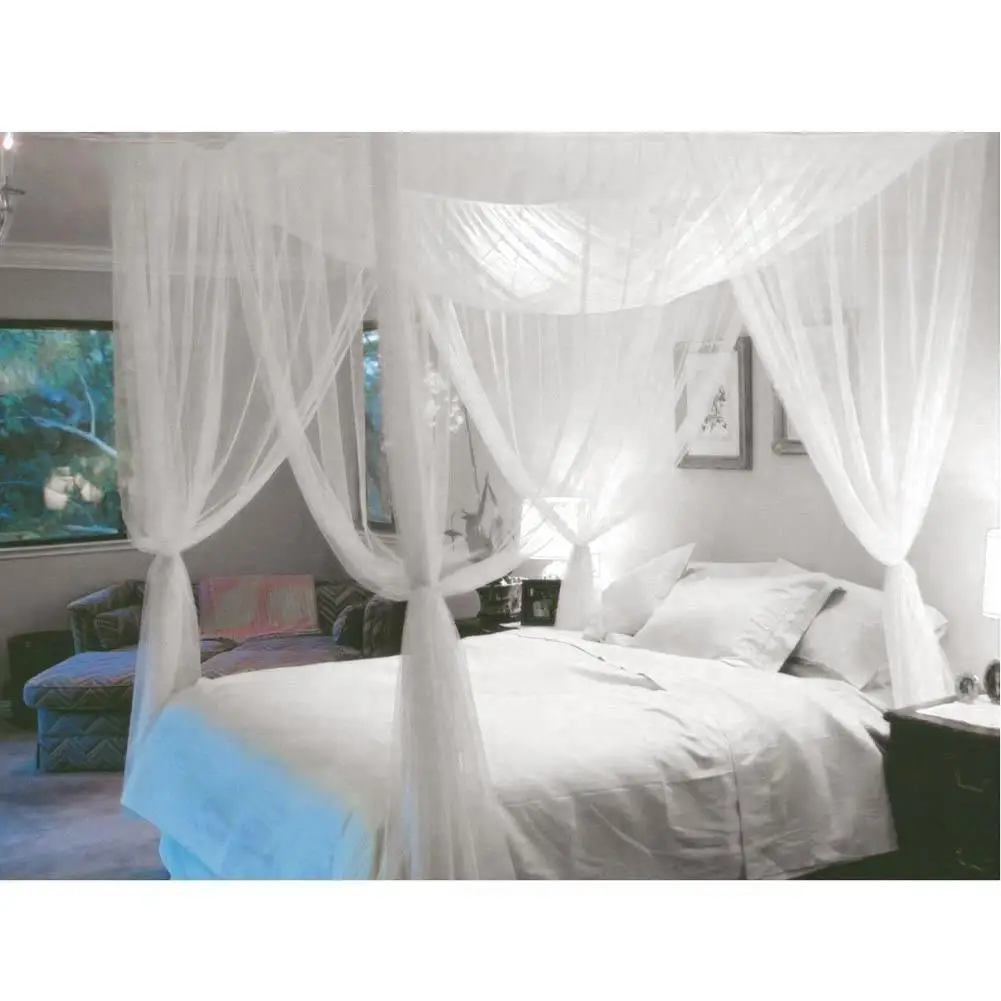 

Bed Canopy Net Mosquito Bedding Netting Queen King Size 4 Corner Lace Elegant