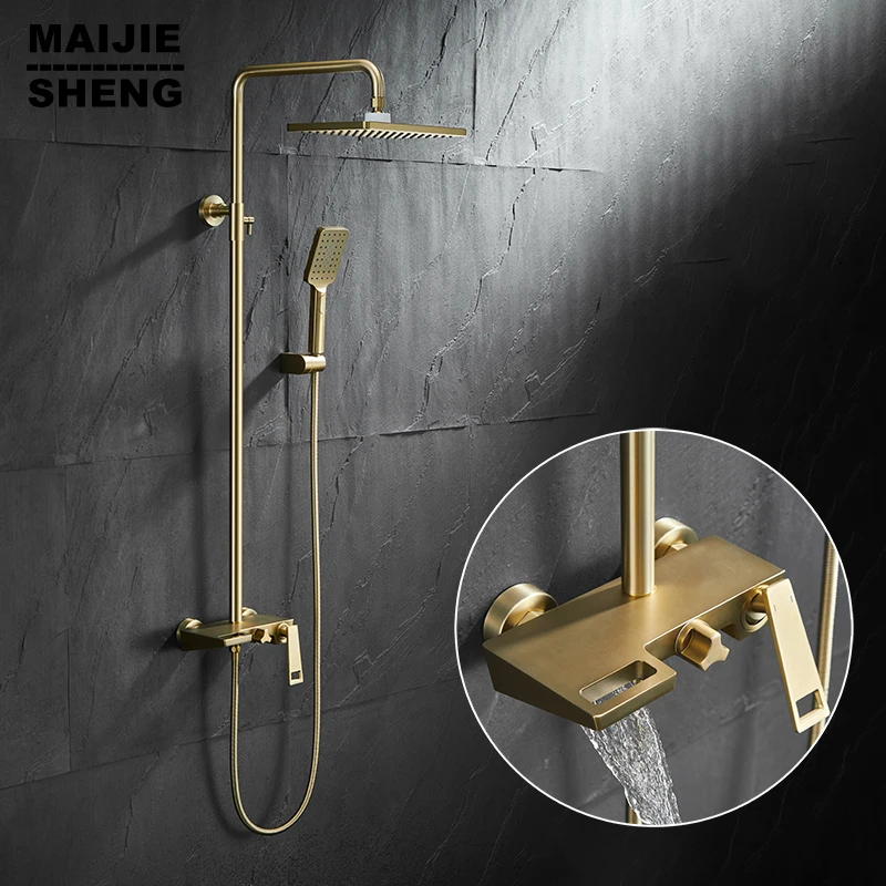 

Роскошный Матовый Золотой смеситель для душа, вращающийся кран для ванны, настенное крепление, дождевая душевая головка, для горячего и холодного душа