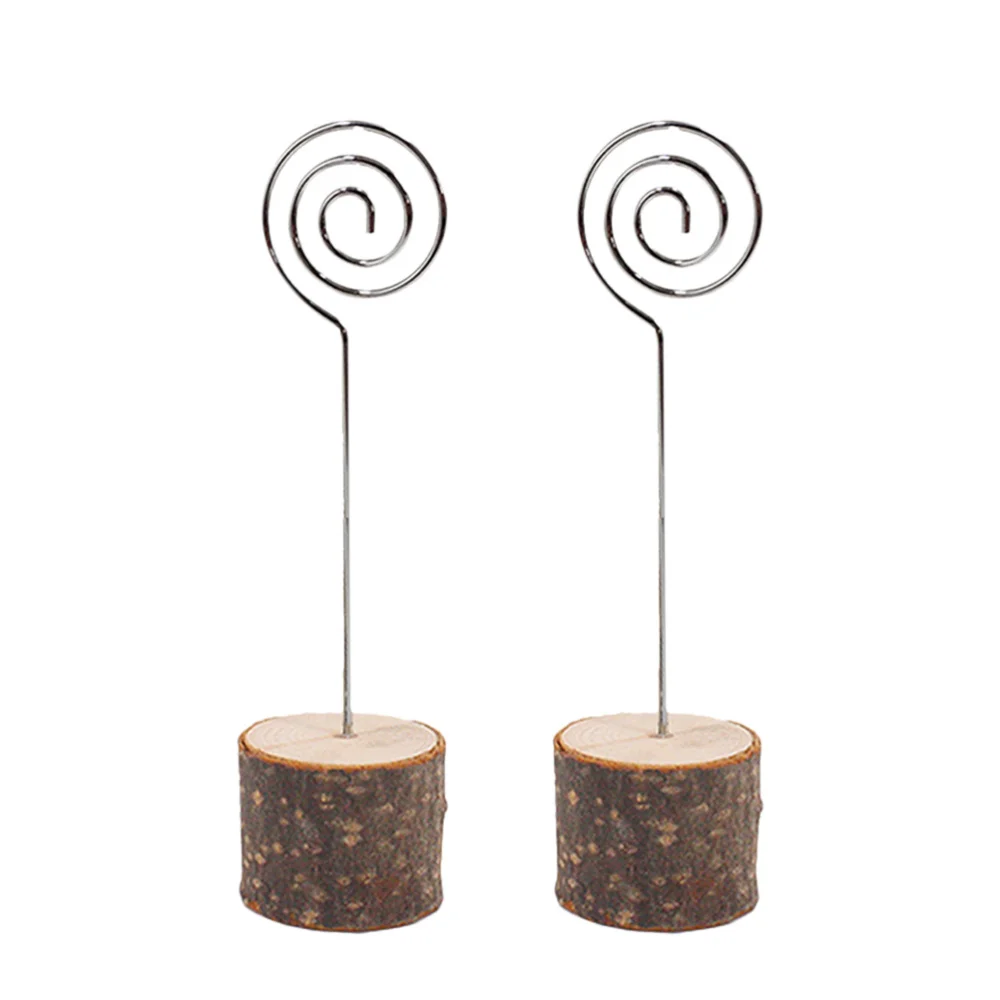 

12 Pcs Creative Brown Wooden Wedding Seat Clips Creative Stump and Spiral Shaped Clips Memo Holders for Wedding Hotel Restauran