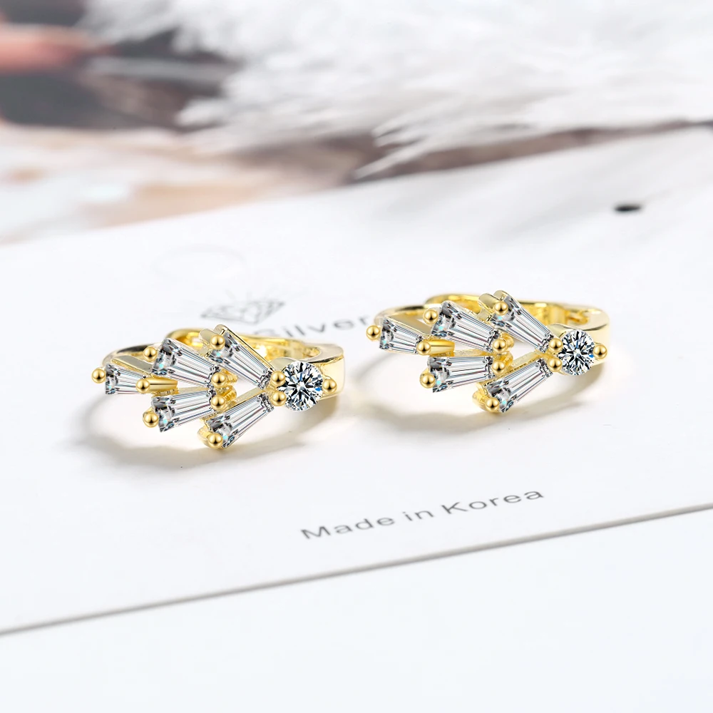 Женские серьги кольца из стерлингового серебра 925 пробы с кристаллами и цветком